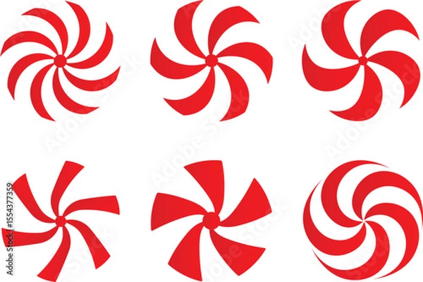 Fototapeta Collection of stylized spiral peppermint candies in various shapes and artistic compositions for graphic design