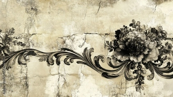 Obraz Ornate floral design on a distressed backdrop.