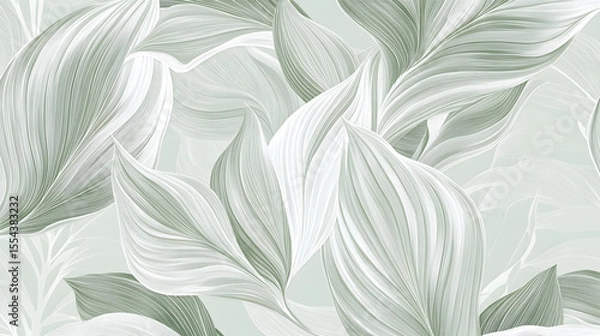 Obraz A seamless pattern of large leaves in light green and grey with a subtle texture for an elegant background.