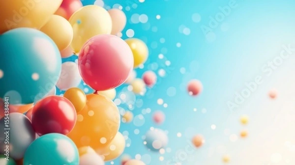 Fototapeta Colorful balloons floating against a bright blue sky.