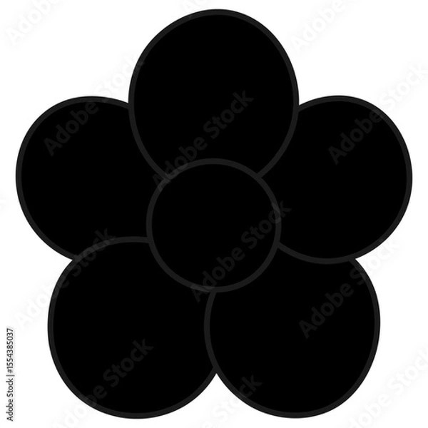 Fototapeta Violet. Silhouette. Flower with five rounded petals and core. Vector illustration. Isolated white background. Cartoon. Idea for web design.