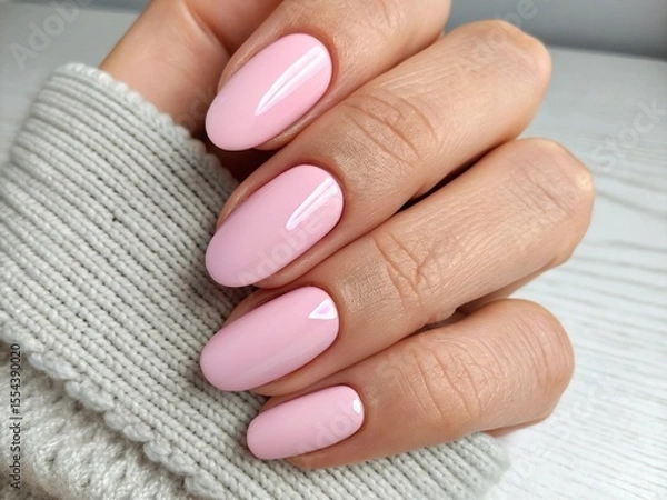 Obraz Hand with pink manicure