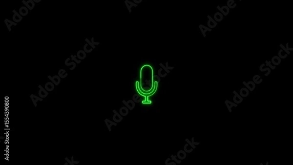 Obraz Neon Voice recording mic microphone button icon and 3d rendering.