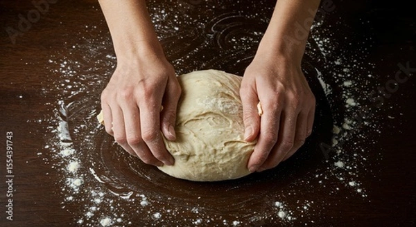 Fototapeta Kneading Dough for Fresh Bread at Home - Step by Step Baking Process - Cooking Tips for Homemade Bread