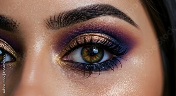 Fototapeta Close-up of a Woman's Eye with Stunning Makeup and Colorful Eyeshadow