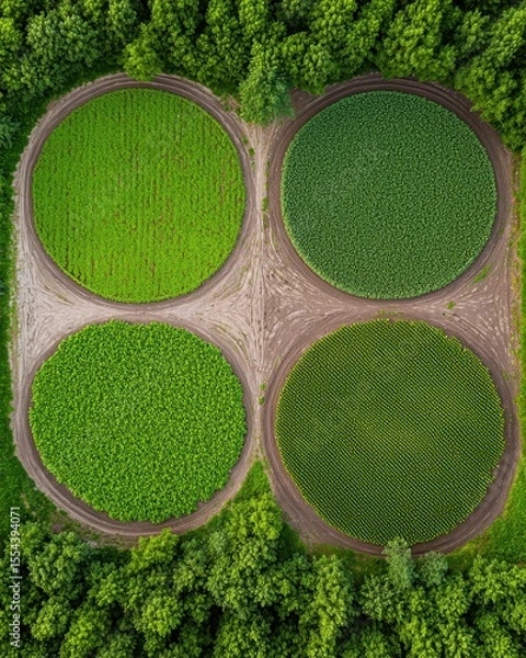 Fototapeta Aerial View of Circular Agricultural Fields Surrounded by Trees