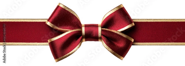 Fototapeta Luxurious red ribbon with gold trim tied into an elegant bow, isolated on a transparent background. Ideal for holiday packaging, gift wrapping, festive ads, or premium branding visuals.
