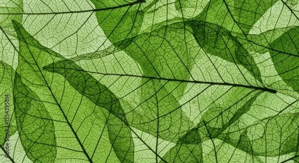 Obraz Overlapping green leaves with visible vein texture and glowing light from behind, giving a botanical x-ray effect, organic pattern for wallpaper, natural science.