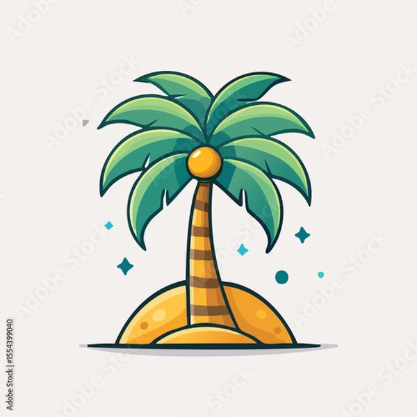 Fototapeta Flat Vector Illustration of a Coconut Tree with Bold Black Outlines and Modern Tropical Graphic Style