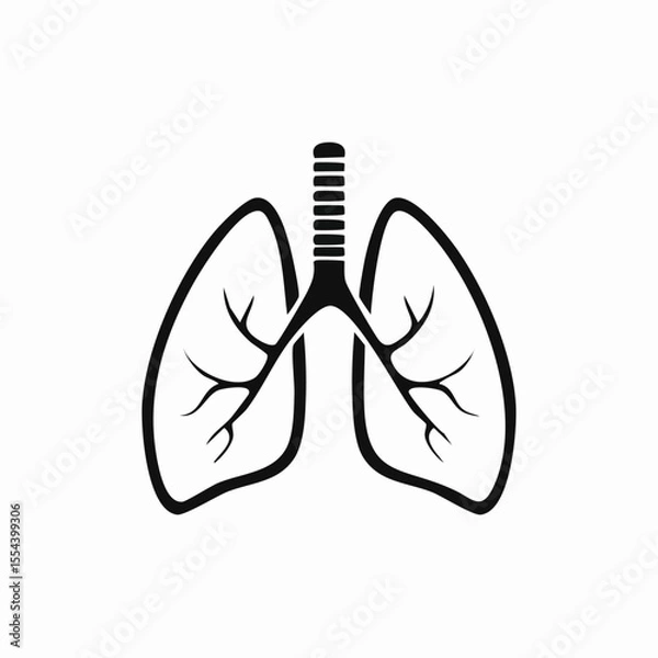 Fototapeta Minimal Vector Icon of a Lung with Bold Black Outline in Clean and Simple Modern Design