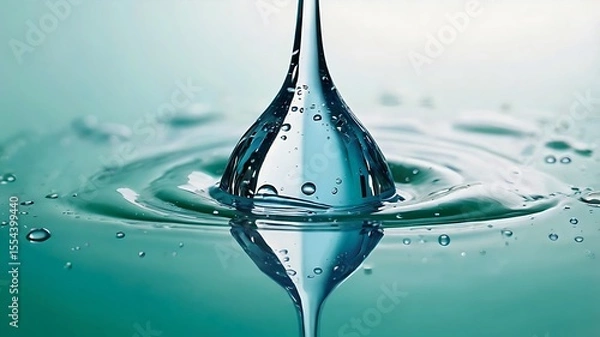 Fototapeta Mesmerizing Water Drop Impact Macro Photography with Detailed Reflections and Splashes on a Teal Background