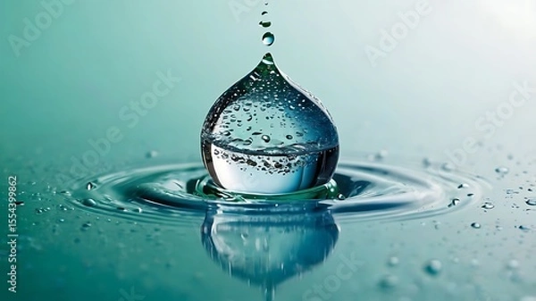 Fototapeta Stunning Water Drop Collision Macro Photography with Intricate Ripples and Reflections on a Light Blue Backdrop