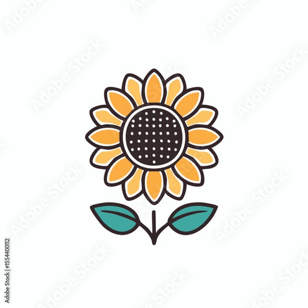 Fototapeta Minimal Vector Icon of a Sunflower with Bold Black Outline in Clean and Simple Modern Design