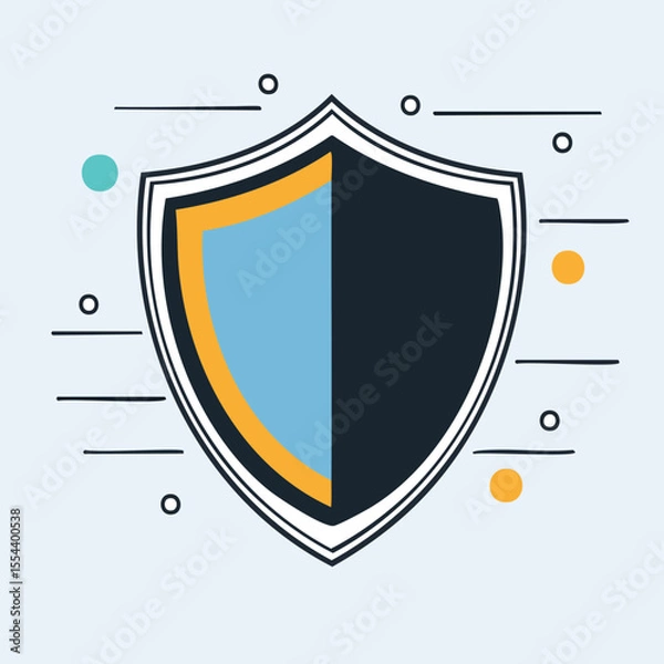 Fototapeta Modern Vector Shield Icon with Bold Black Outlines and Flat Colors – Minimalist Graphic Style Illustration