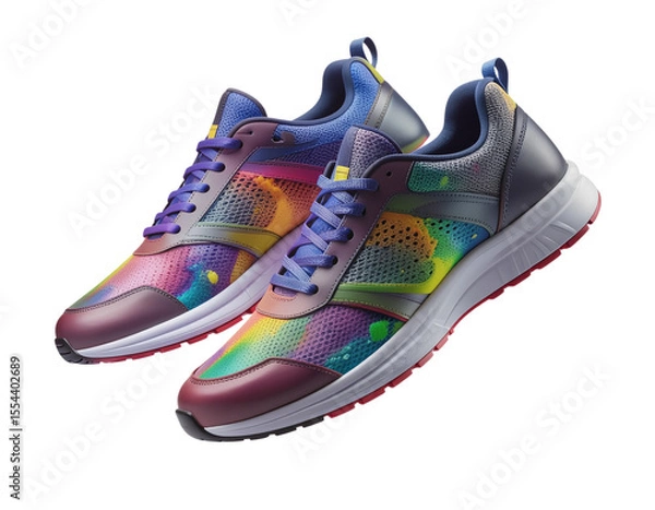 Obraz Floating Cool Sneakers with Color Splash Design, Dynamic Angle Mockup, isolated on transparent background