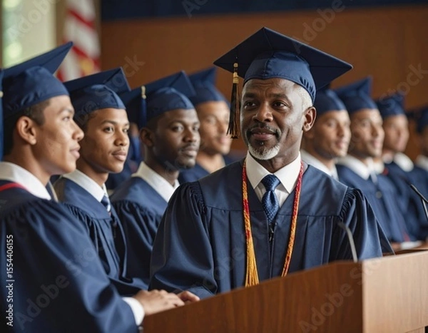 Fototapeta group of students in graduation cap