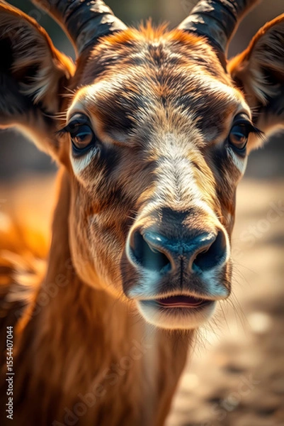 Fototapeta Close-up portrait of a playful brown calf with a gentle expression in a natural setting
