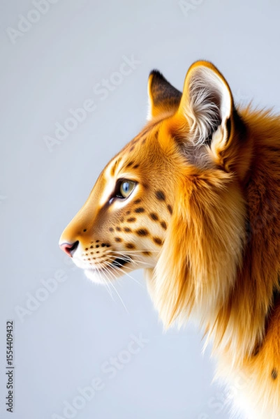Fototapeta Elegant side profile of a hybrid lion with leopard-like features against a light background