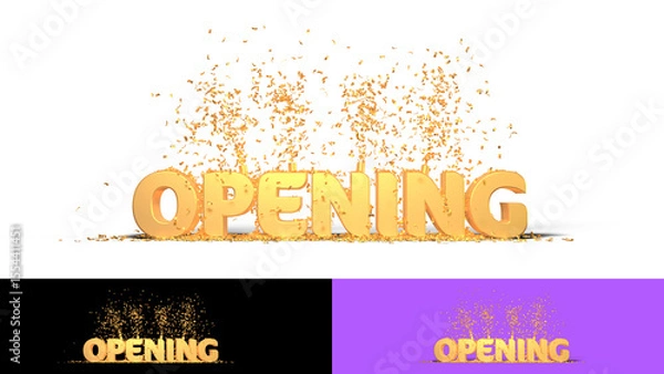 Fototapeta OPENING text illustration with confetti - 3D rendering on transparent background