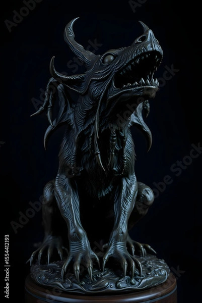 Fototapeta Intricate bronze sculpture of a mythical creature with fierce details and dramatic expression
