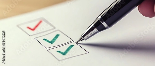 Fototapeta Checklist with completed tasks marked green.