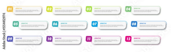 Fototapeta Bullet points numbers from 1 to 12 list markers set trendy style colorful trendy typography vector