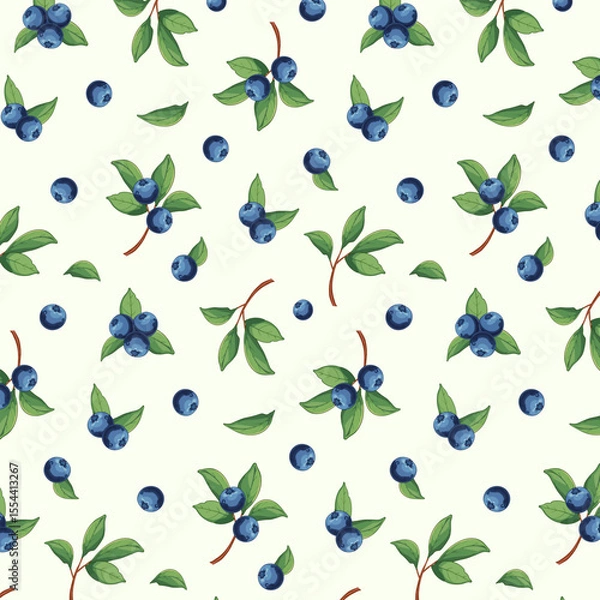 Obraz Blueberries in a pattern.Vector seamless pattern with blueberries on a light background.