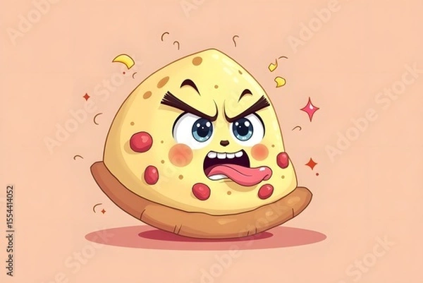 Fototapeta pastel pizza character with glaring expression and sticking out tongue illustration