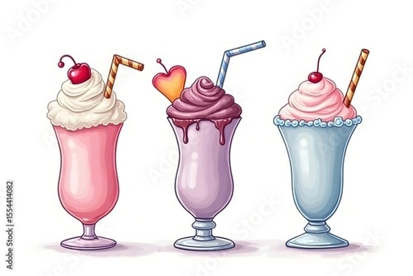 Fototapeta pastel Monstershakes In Color Sketch Style. Milkshakes. Hand Drawn Creative Dessert