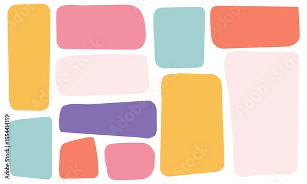 Fototapeta Set of multicolored rectangle shape. Drawing organic blank background. Color speech bubble blobs. Textbox in doodle and hand drawn style. EPS 10 . 