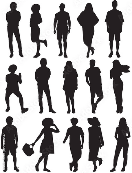 Fototapeta vector silhouettes of people in summer attire