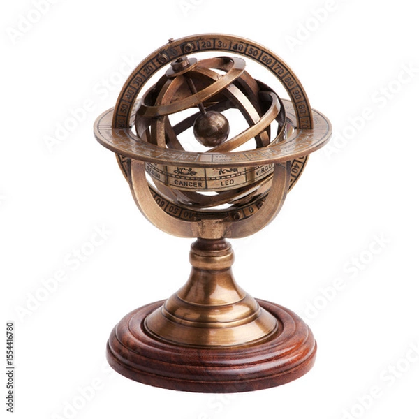 Obraz Brass armillary sphere on white background.