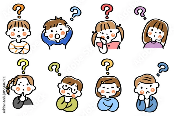Fototapeta 疑問を感じるこどもたちのイラストセット①