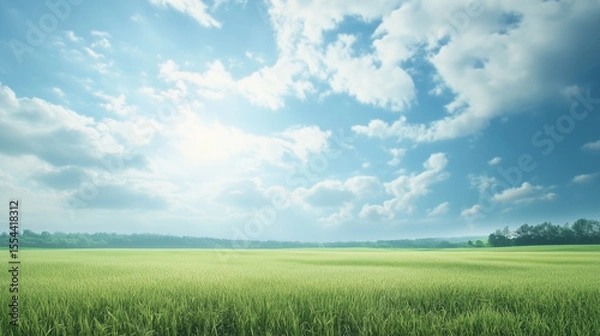 Fototapeta green field and blue sky. field and clouds