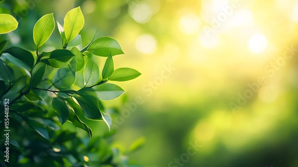 Obraz Green leaves with blurred background and copy space for text. Nature background for banner.