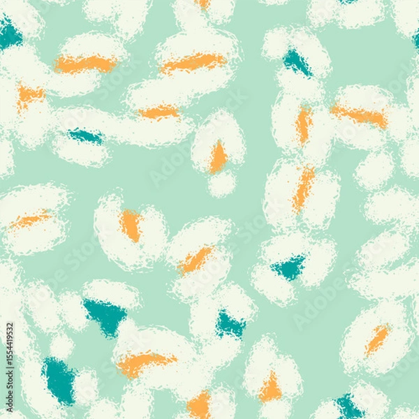 Fototapeta Floral seamless mint pattern with different abstract white fluffy  flowers. Vector background, design, print, wrapping paper, textile