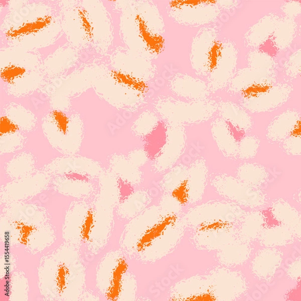 Fototapeta Floral seamless pink pattern with different abstract white fluffy  flowers. Vector background, design, print, wrapping paper, textile