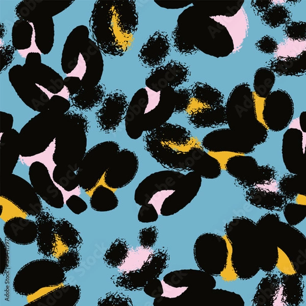 Fototapeta Leopard spots seamless pattern design. Vector blue background, wallpaper, wrapping paper, fabric, print, textile