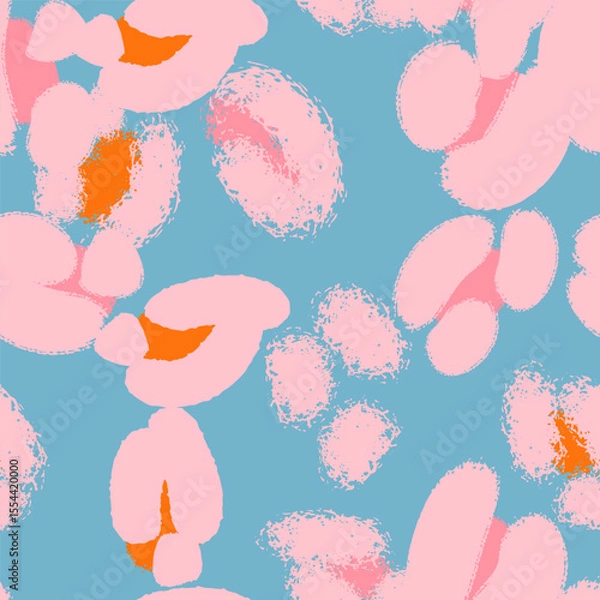Fototapeta Floral seamless blue pattern with different abstract white fluffy  flowers. Vector background, design, print, wrapping paper, textile