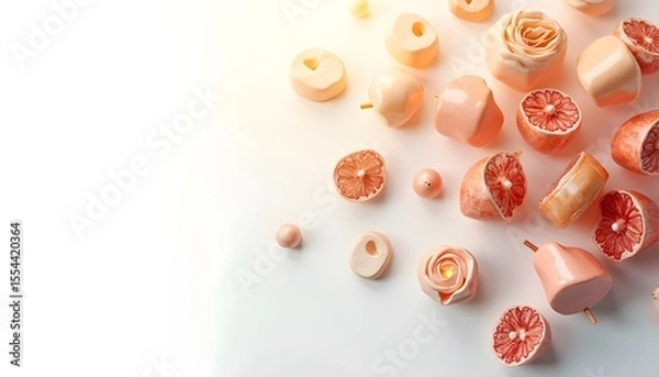Fototapeta Peach and Grapefruit Still Life: Elegant Flatlay