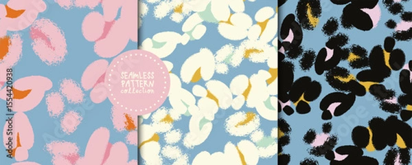 Fototapeta Set of seamless patterns with abstract fluffy flowers in vector. Backgrounds, prints, design elements