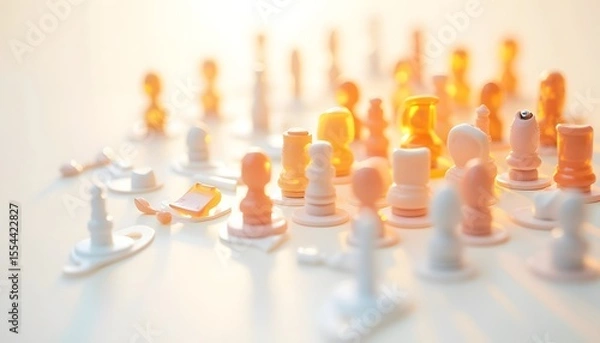Fototapeta Chess pieces scattered on a bright surface
