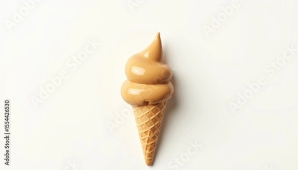 Fototapeta Smooth Caramel Ice Cream Swirl on a Waffle Cone Against a Clean White Background