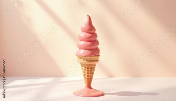 Fototapeta Delicious Soft Serve Ice Cream Cone with Whimsical Pink Swirl Against Soft Pastel Background