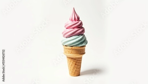 Fototapeta Colorful Swirled Ice Cream Cone with Pink and Blue Topping in a Waffle Cone on White Background