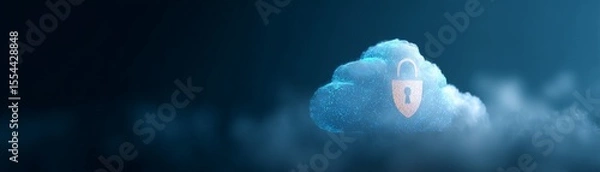 Fototapeta Cloud Technology Empowering Data Storage and Connectivity, Digital cloud with a lock symbol representing cybersecurity and data protection.