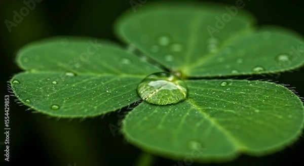 Fototapeta Dewdrop on a Clover Leaf - Nature Macro Photography