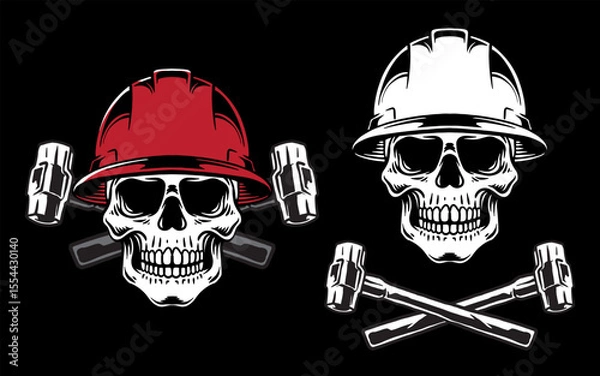 Obraz Vector Skull construction use hard hat on black background