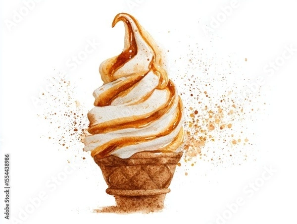 Obraz Watercolor illustration of a soft cinnamon churro topped with creamy melting swirl on white background