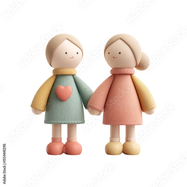 Fototapeta Charming Handmade Dolls with Soft Colors and Cute Heart Design for Whimsical Home Decor or Children's Playtime